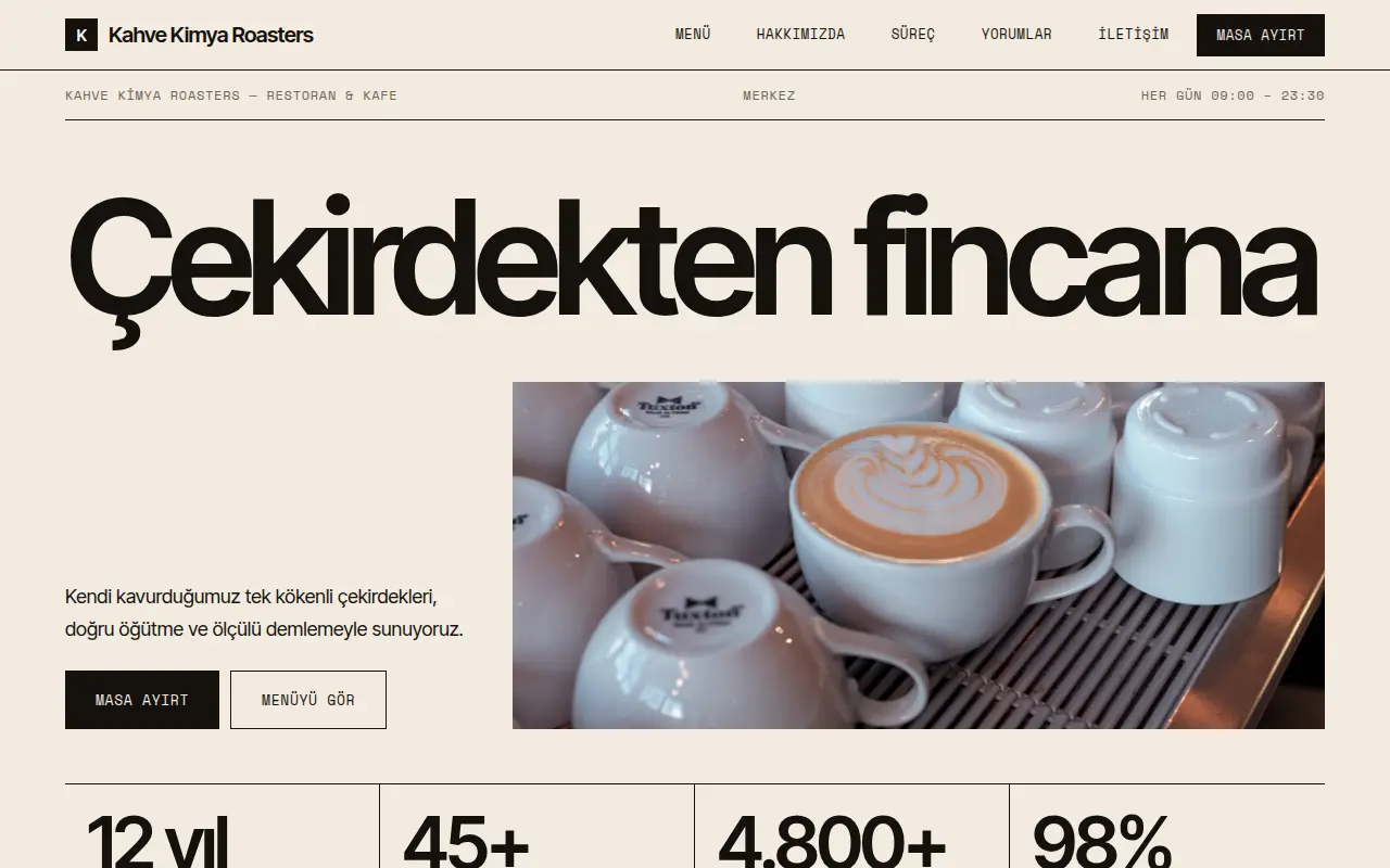 Geleneksel Restoran Web Sitesi — Kahve Kimya Roasters